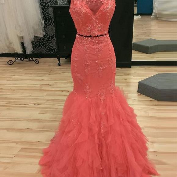 Two Pieces Prom Dress,Prom Dresses 2016,Custom Made Prom Dress,Mermaid